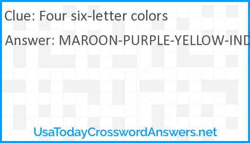 Four six letter colors crossword clue UsaTodayCrosswordAnswers net