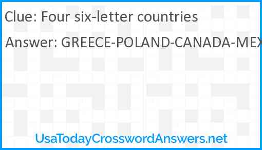 Four six-letter countries Answer