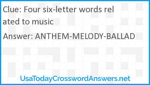 Four six-letter words related to music Answer