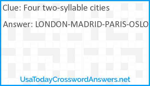 Four two-syllable cities Answer