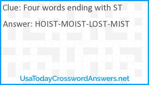 Four words ending with ST Answer