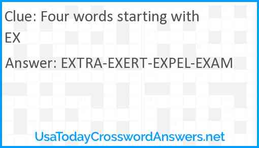 Four words starting with EX Answer