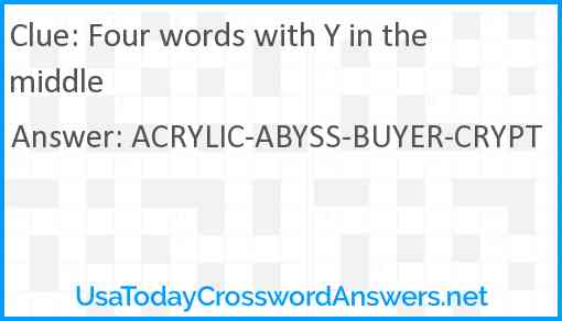 Four words with Y in the middle Answer