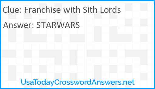 Franchise with Sith Lords Answer