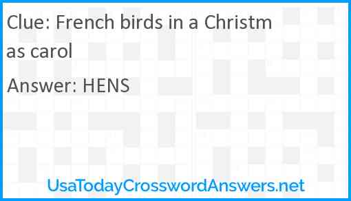 French birds in a Christmas carol Answer