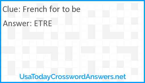 French for to be Answer