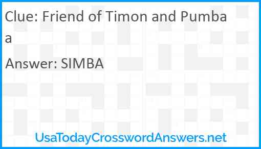 Friend of Timon and Pumbaa Answer