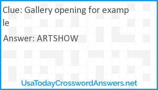 Gallery opening for example Answer