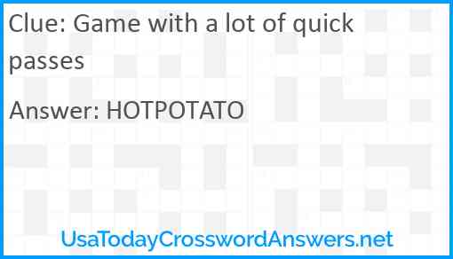 Game with a lot of quick passes Answer