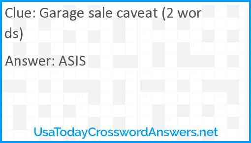 Garage sale caveat (2 words) Answer