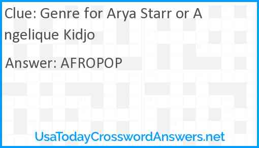 Genre for Arya Starr or Angelique Kidjo Answer