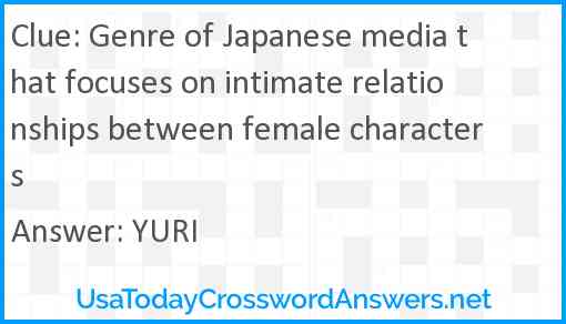 Genre of Japanese media that focuses on intimate relationships between female characters Answer