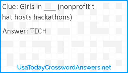 Girls in ___ (nonprofit that hosts hackathons) Answer