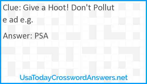 Give a Hoot! Don't Pollute ad e.g. Answer