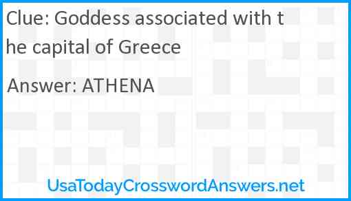 Goddess associated with the capital of Greece Answer