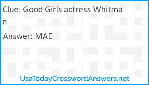 Good Girls actress Whitman Answer