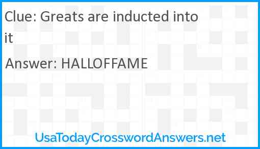 Greats are inducted into it Answer