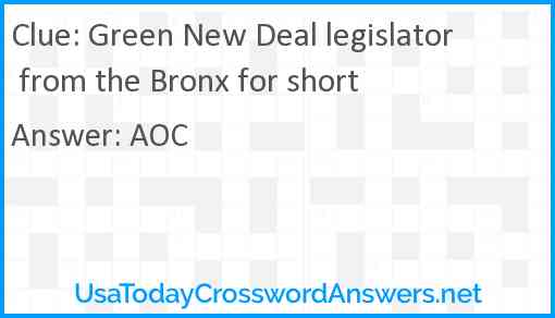 Green New Deal legislator from the Bronx for short Answer