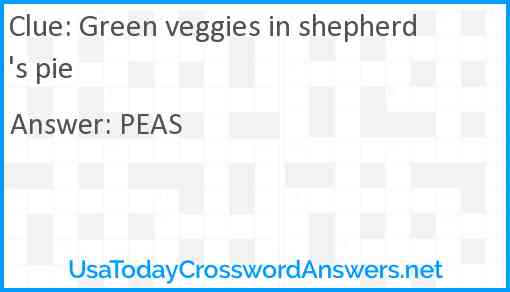 Green veggies in shepherd's pie Answer