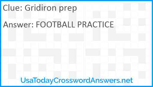 Gridiron prep Answer