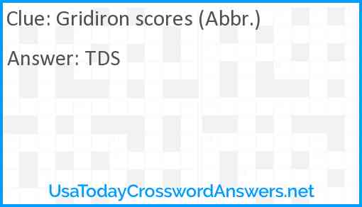 Gridiron scores (Abbr.) Answer