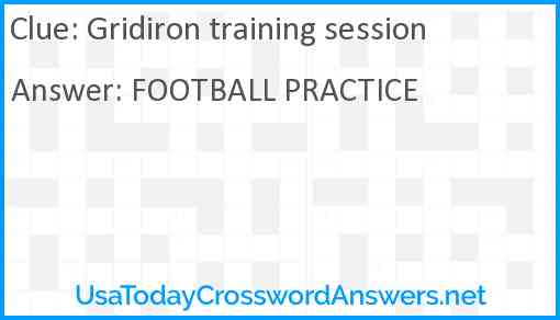 Gridiron training session Answer