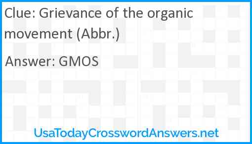 Grievance of the organic movement (Abbr.) Answer
