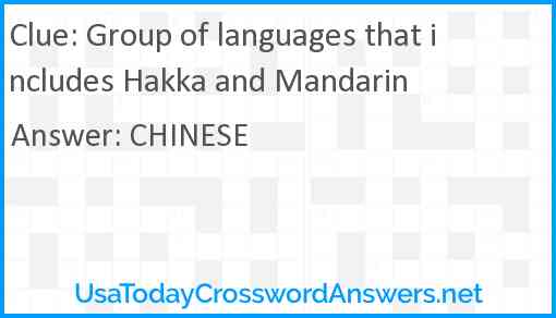 Group of languages that includes Hakka and Mandarin Answer
