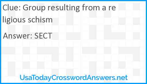 Group resulting from a religious schism Answer