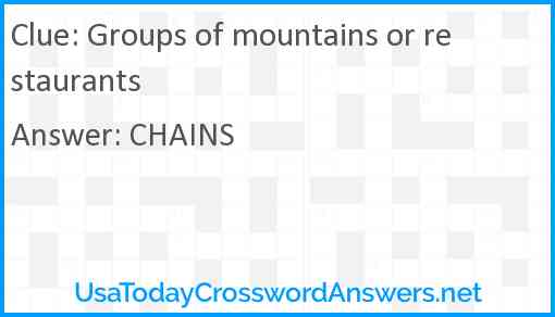 Groups of mountains or restaurants Answer