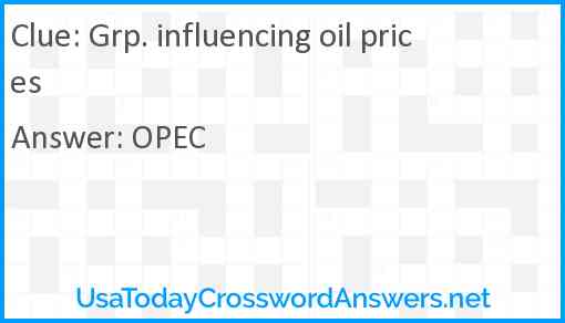 Grp. influencing oil prices Answer