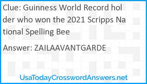 Guinness World Record holder who won the 2021 Scripps National Spelling Bee Answer