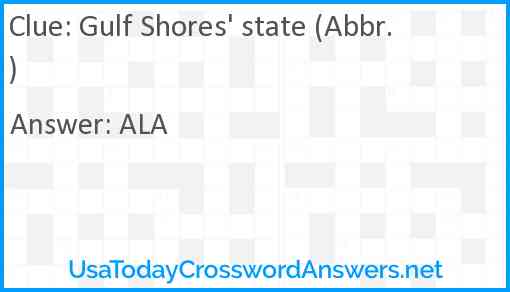 Gulf Shores' state (Abbr.) Answer