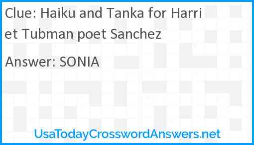 Haiku and Tanka for Harriet Tubman poet Sanchez Answer