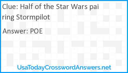 Half of the Star Wars pairing Stormpilot Answer