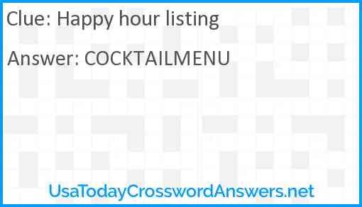 Happy hour listing Answer