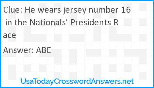 He wears jersey number 16 in the Nationals' Presidents Race Answer