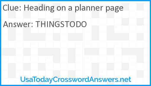 Heading on a planner page Answer