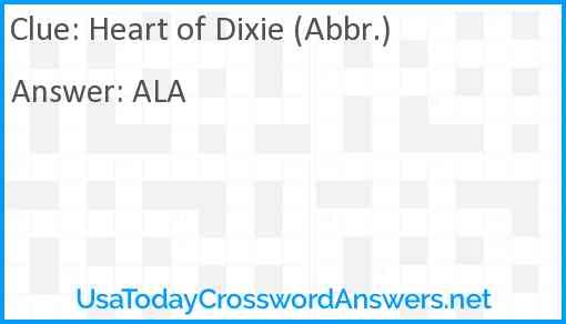 Heart of Dixie (Abbr.) Answer