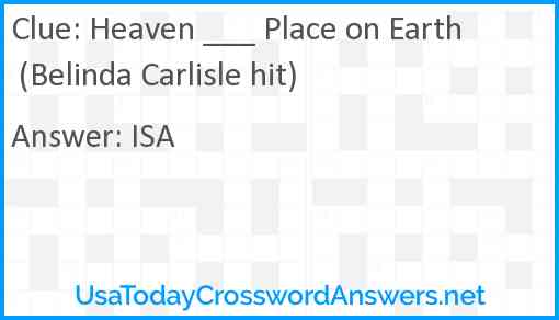 Heaven ___ Place on Earth (Belinda Carlisle hit) Answer