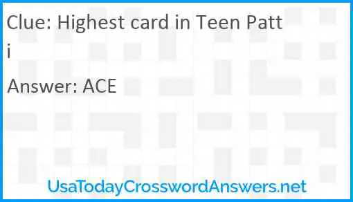 Highest card in Teen Patti Answer