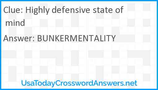 Highly defensive state of mind Answer