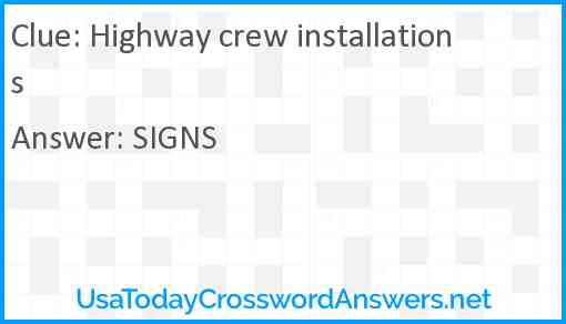 Highway crew installations Answer