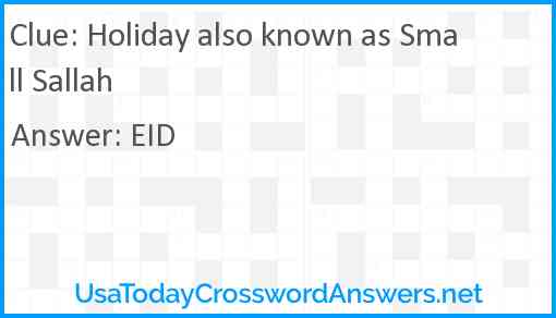 Holiday also known as Small Sallah Answer