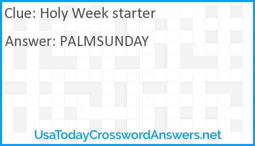 Holy Week starter Answer