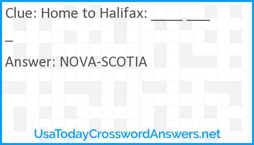 Home to Halifax: ____ ____ Answer