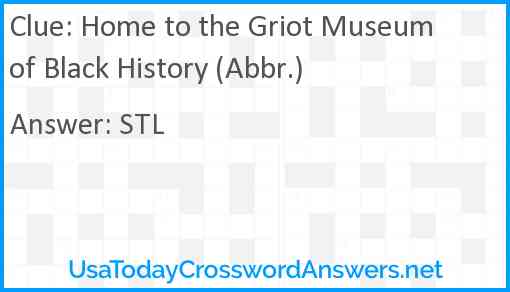 Home to the Griot Museum of Black History (Abbr.) Answer