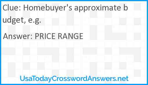Homebuyer's approximate budget, e.g. Answer