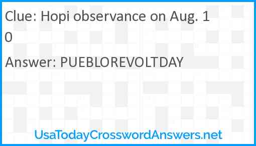 Hopi observance on Aug. 10 Answer