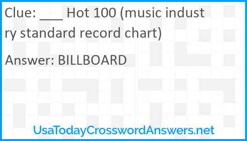 ___ Hot 100 (music industry standard record chart) Answer